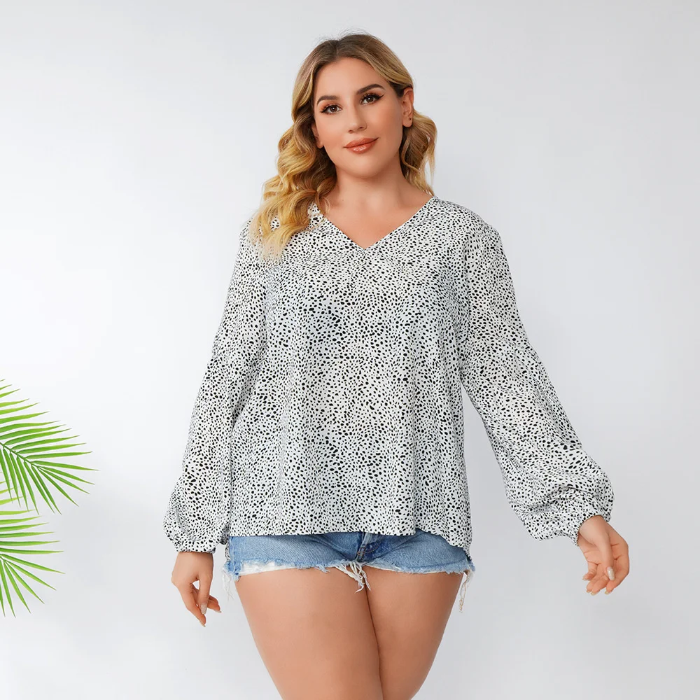

Plus size large wave Spring women's fashion and point summer long sleeve women's top