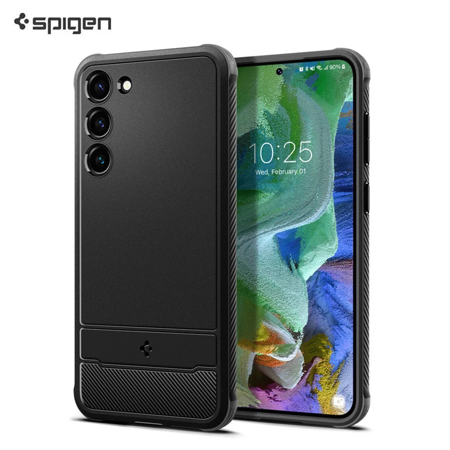 

100% Original Spigen For Samsung Galaxy S23 Plus S23+ (6.6") Rugged Armor Carbon Fiber Soft Silicone Case Matte Shockproof Cover