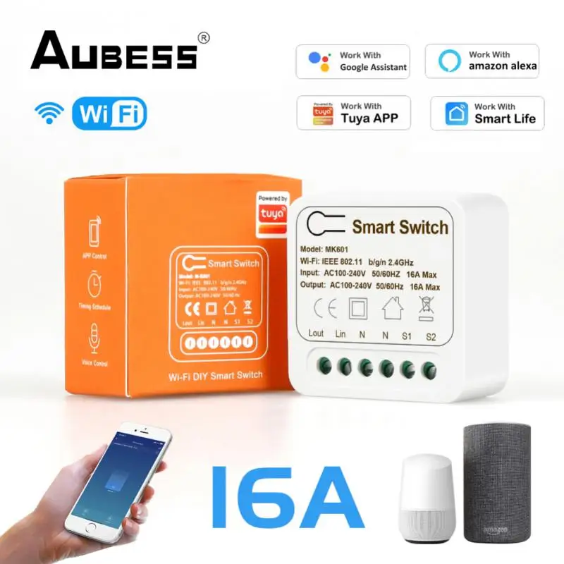 

DIY TUYA WiFi Mini Smart Switch 10/16A Two Way Control Timer Wireless Switches Remote Control Work With Alexa And Google Home