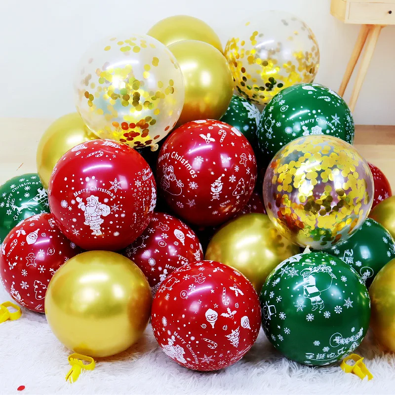 

100PCS Green Red Latex Balloon 10 inch Snowflake Printing Decoration Arrangement Event Shopping Mall Christmas Party Balloons