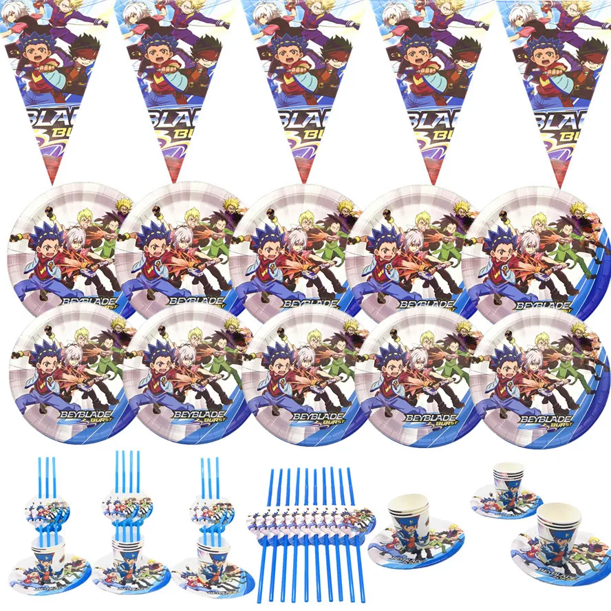 

Beyblade Party Tableware Sets Paper Cups Plate Cartoon Happy Birthday Party Favors Kids Birthday Parties Decorations Baby Shower
