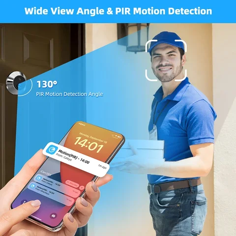 Jeatone Smart Tuya 3MP дверной звонок видеоглазок камера 140 °   2,4 Wi-Fi Волшебный дверной глазок для просмотра глаз PIR Motion с питанием от батареи