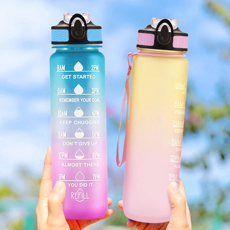 

1L Water Bottle 32oz Leakproof Tritran BPA Bottle with Motivational Time Marker Flip-Flop to Ensure Drink Enough Daily
