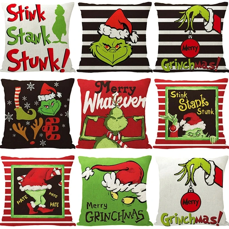

Christmas Green Monster Cushion Cover Xmas Ornaments Green Elf Sofa Pillowcase Christmas Decorations For Home New Year Noel Gift