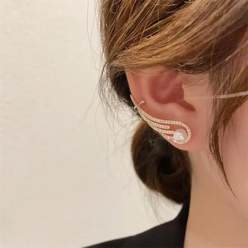 

Earings Fashion Jewelry Wings Imitation Pearl Ear Clips Crystal Statement Earrings For Women Gift Wholesale Kolczyki Pendientes