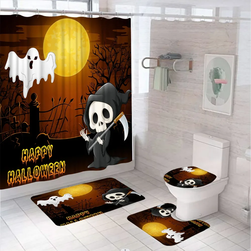 4 шт. Хэллоуин Декор занавески для ванной комнаты Набор ужасов кладбище тыква