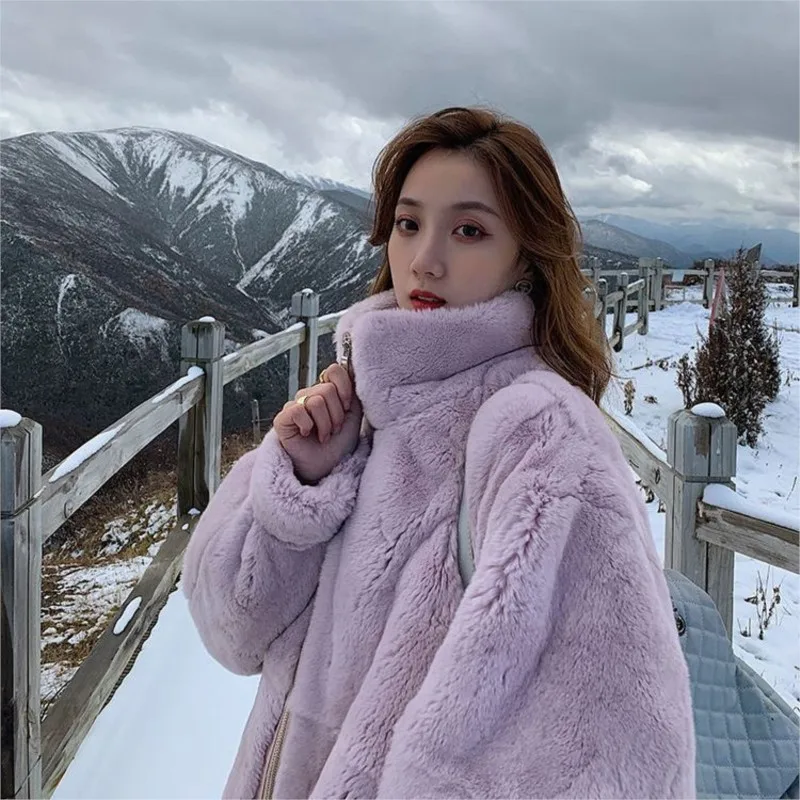 

Fur Coat Female Imitation Otter Hair Standing Collar Loose Thickened Medium-length Section