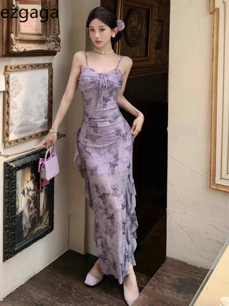 Ezgaga платья женские сексуальные рукава-бабочки нерегулярные оборки повязки с