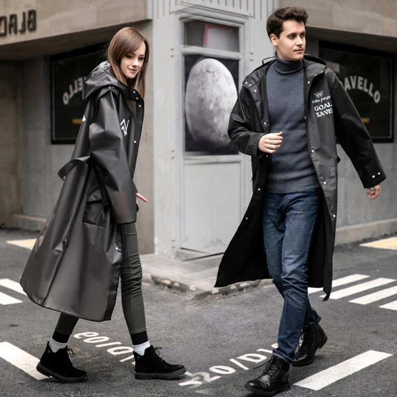 

New Fashion Adult Long Raincoat Women Men Rain coat Waterproof Hooded Black For Outdoor Hiking Travel Fishing Cycling Rainwear