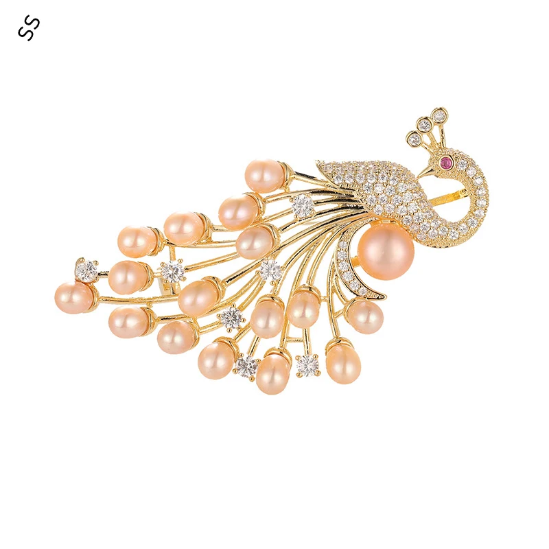 

Natural Freshwater Pearls Brooches for Women Hand-inlaid Zircon Colored Gemstone Corsage Pin