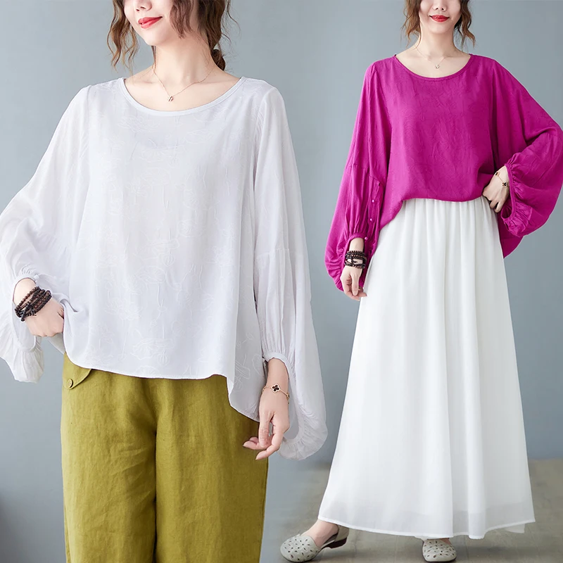 

2022 Summer New Loose Top Round Neck Women's Casual Shirt Fashion Trend