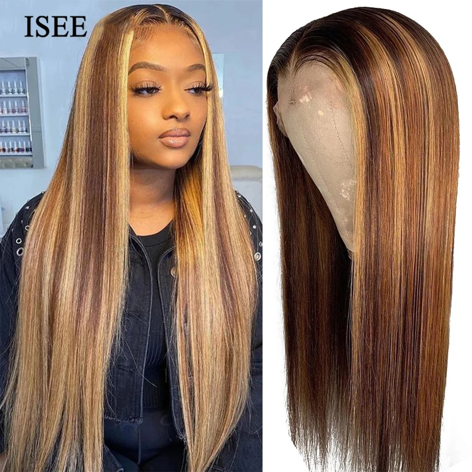 

Парики ISEE из натуральных волос, прямые, с эффектом омбре, 13x 4, 4/27