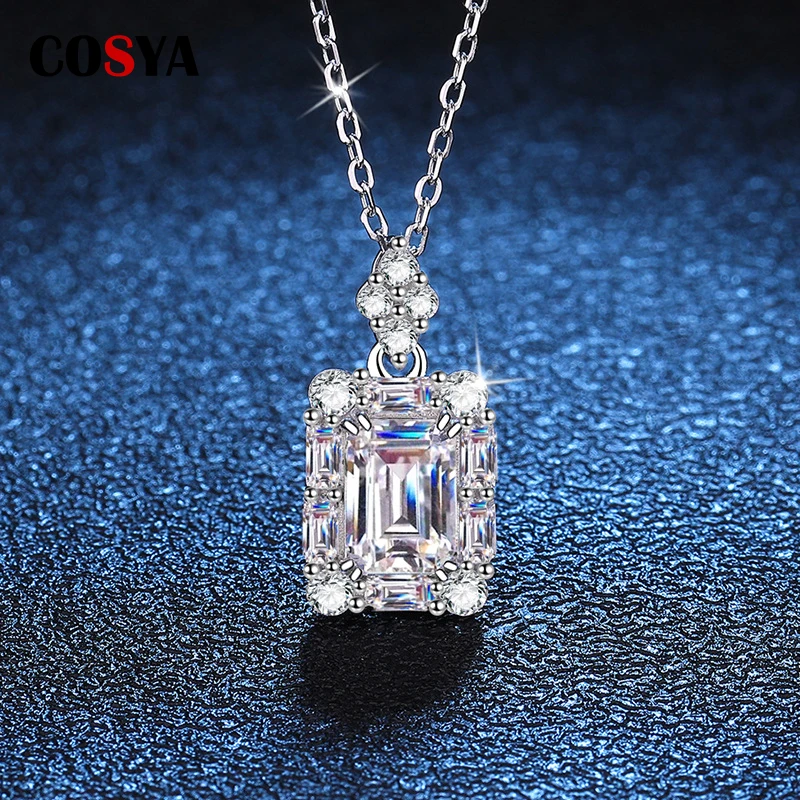 

COSYA S925 Sterling Silver Moissanite Pendant Necklace Sugar Cube Emerald Cut Radiant Cut Fashion for Women Wedding Fine Jewelry