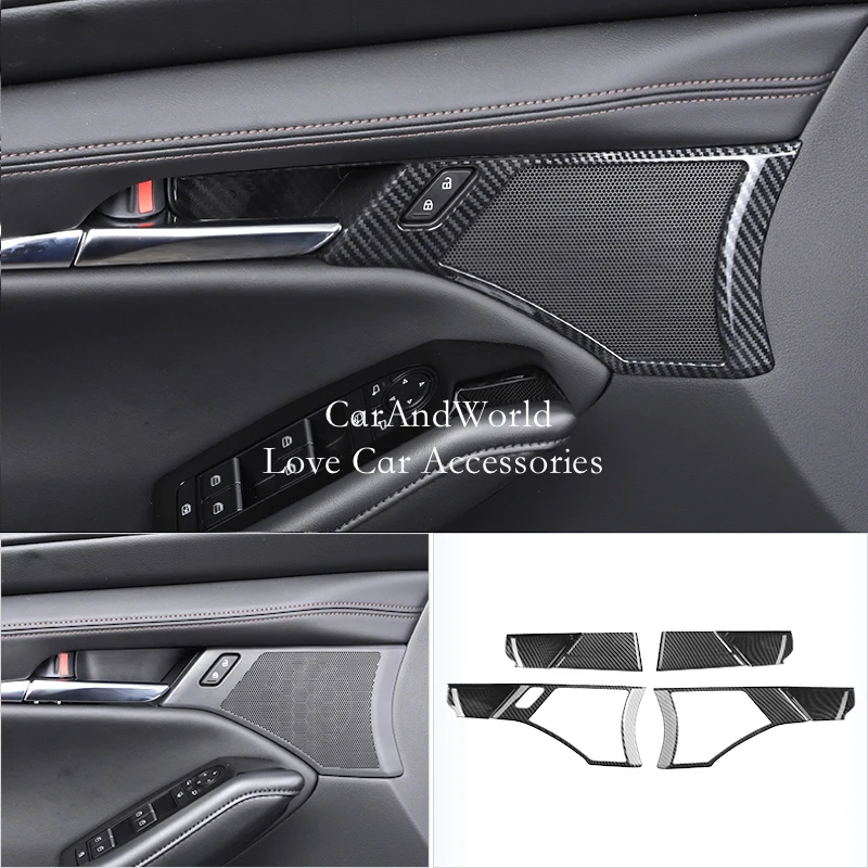 

Carbon Interior Door Bowl Handle Speaker Audio Horn Cover Stereo Sound Frame Trims Car Accessories For Mazda 3 Axela 2019-2023