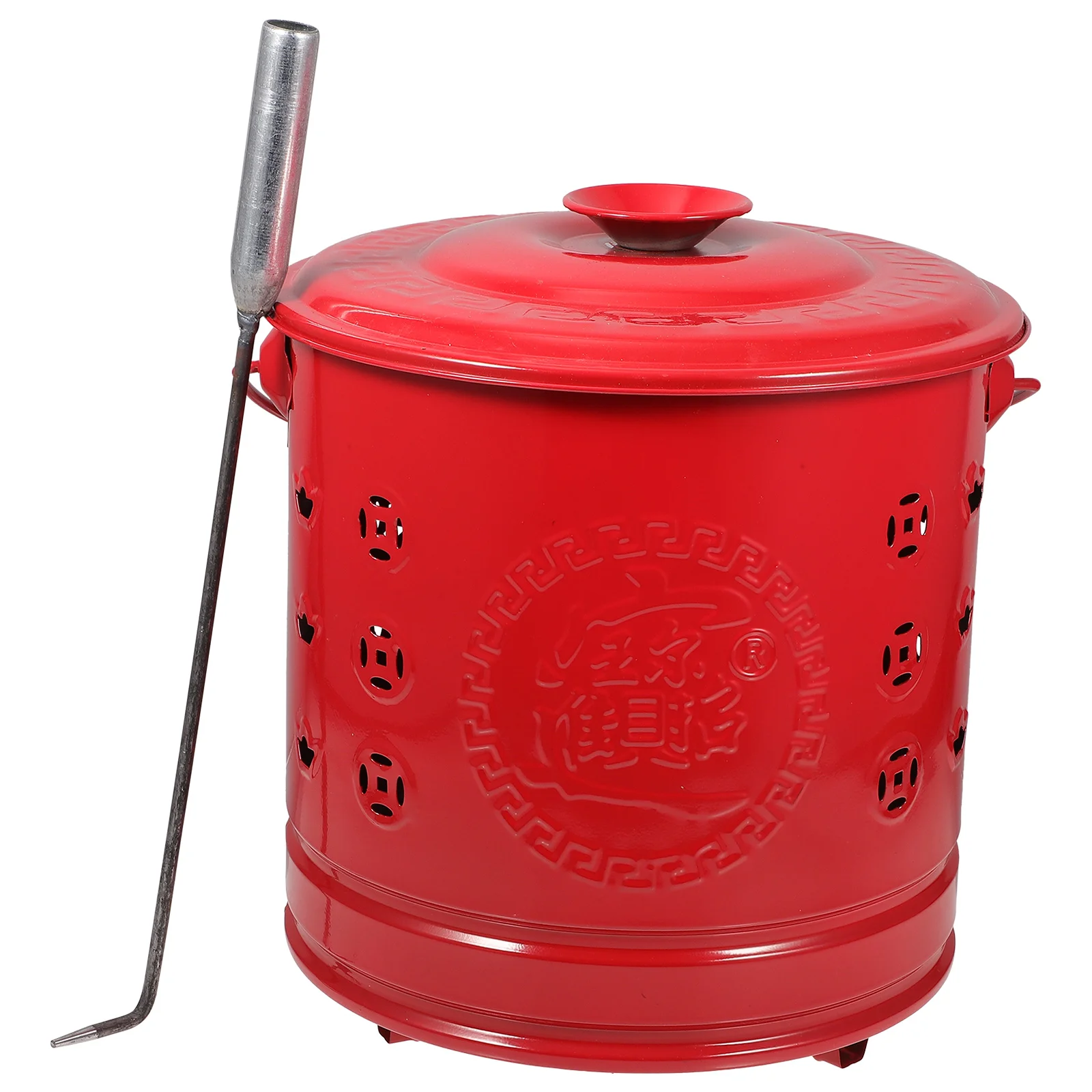 

Red Burning Barrel Paper Bucket Hollow Money Incinerator Treasure Inviting Mini Trash Can Lid