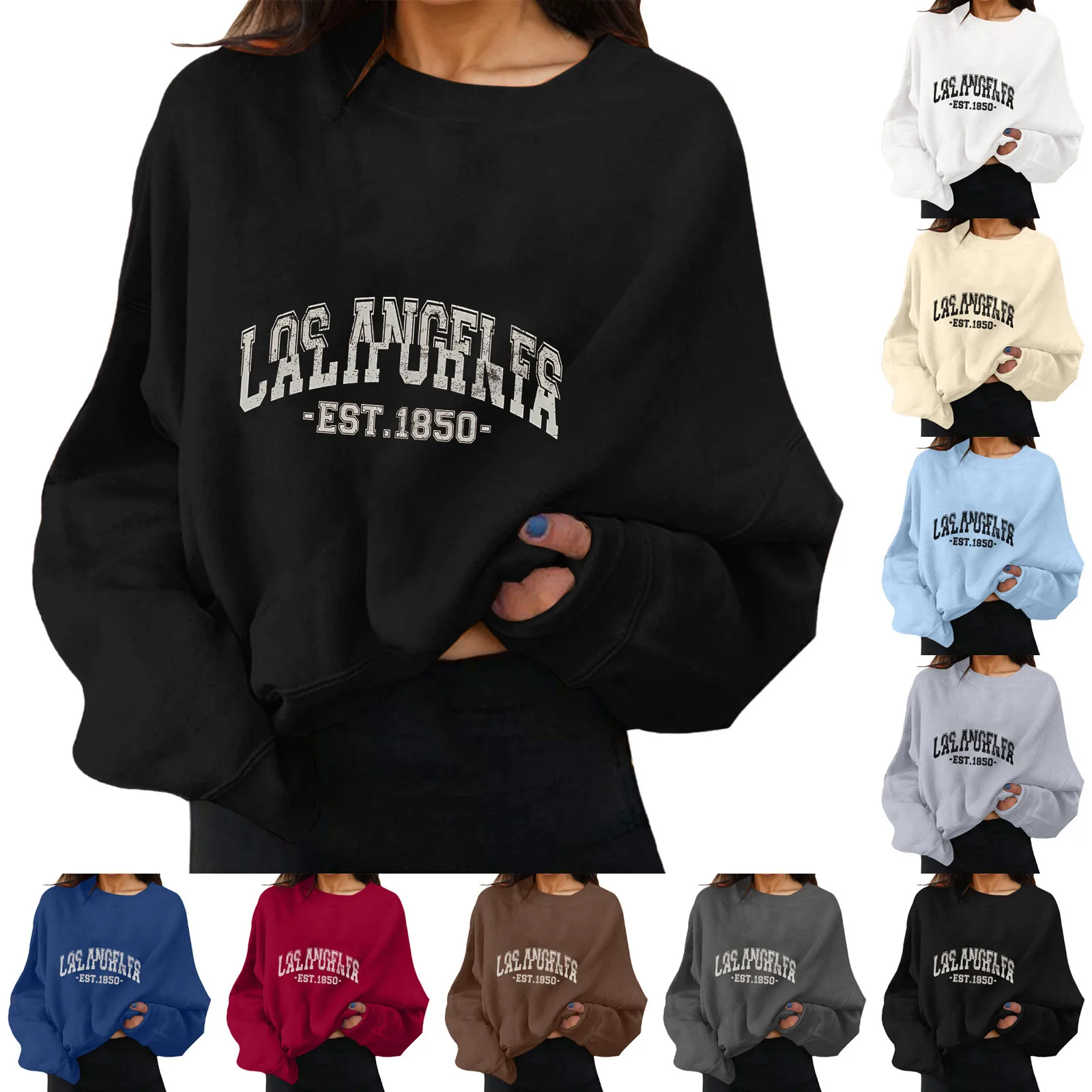 

Women Sweatshirt Long Sleeve Round Neck Pullover Hoodie Sweatshirt Autumn Casual Clothing Full Zip Fleece Hoodie