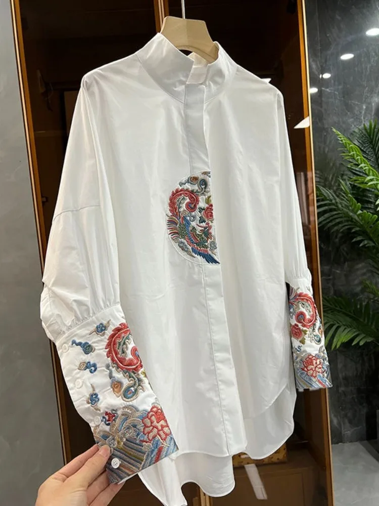 

Hikigawa 2023 Autumn Embroidery Chic Fashion Blouse Vintage Elegant Long Sleeve Shirt All Match Casual Blusas Tops Mujer De Moda