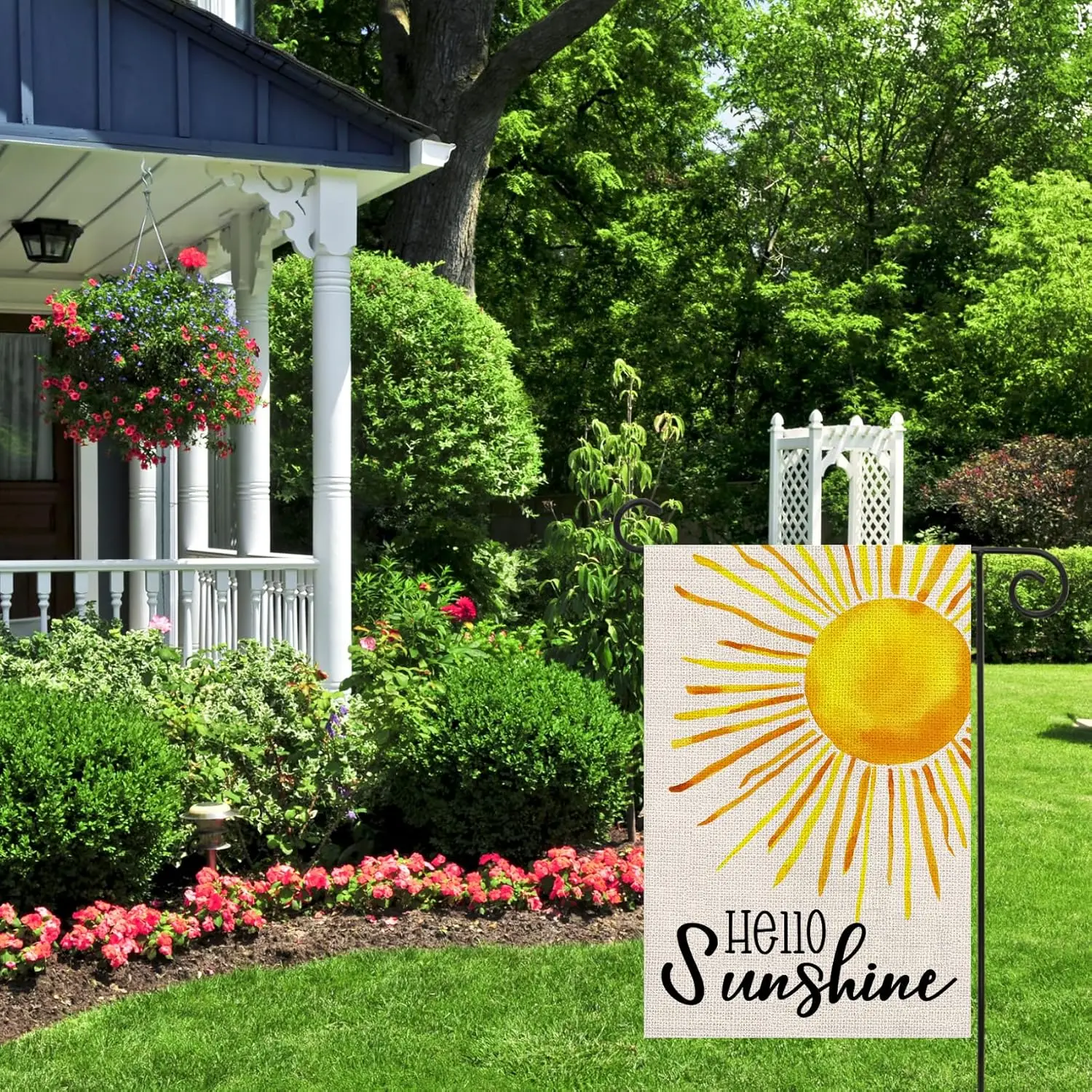 Фото Флаг для сада Texupday Hello Sunshine, двусторонний, вертикальный, из мешковины, в деревенском стиле, для праздников, вечеринок, улицы, двора, весна-лето №5