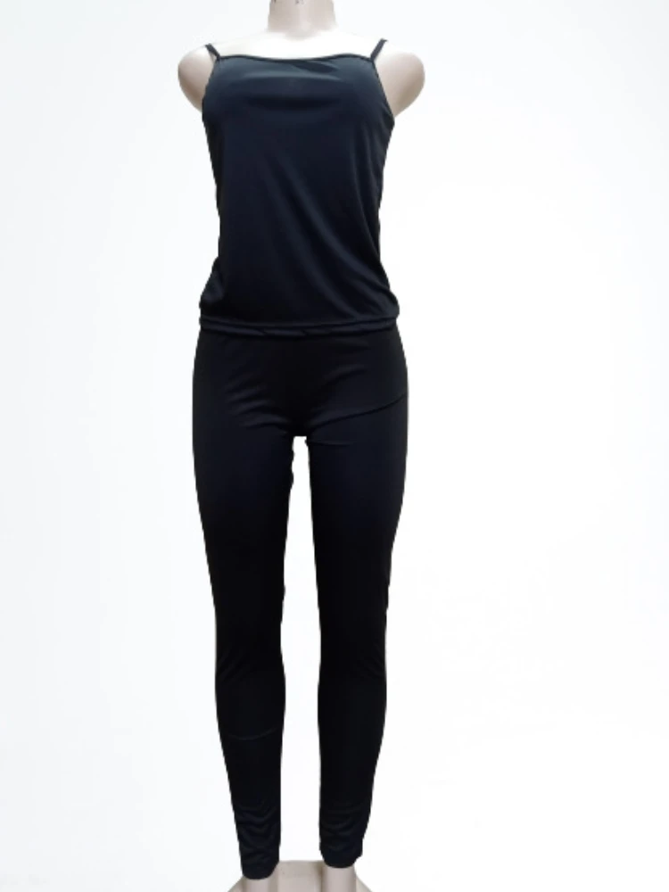 

African Clothes Women Summer Fashion African Women Black Polyester Sleeveless Two Pieces Sets Top and Long Pant African Suit