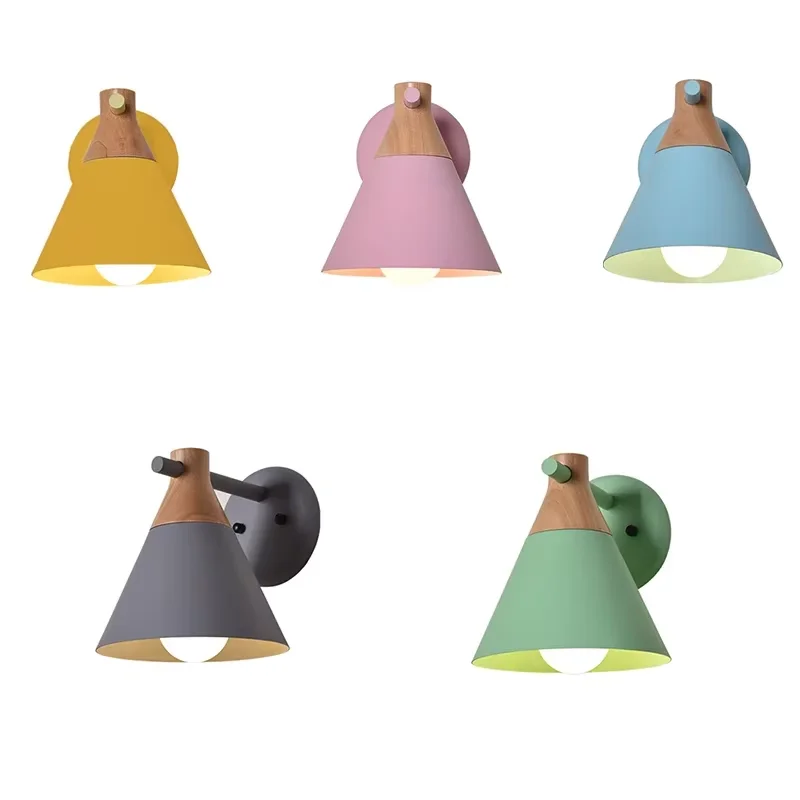 Скандинавский современный настенный светильник из цельного дерева для спальни