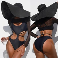 sexy cut out wrap around with long sleeve women swimwear one piece swimsuit female high cut bather bathing suit swim lady