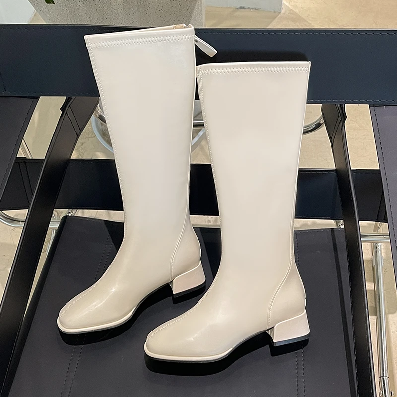 

Женские мотоциклетные ботинки на молнии, зимние теплые сапоги до колена, на очень высоком каблуке