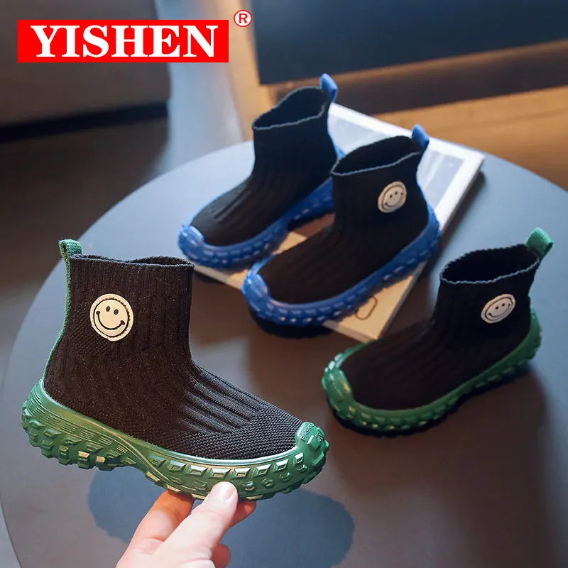 YISHEN Kids Boots Sock Shoes For Girls Spring Autumn High Tops Knitting Children's Ankle Boots Soft Fashion Chunky Shoes For Kid