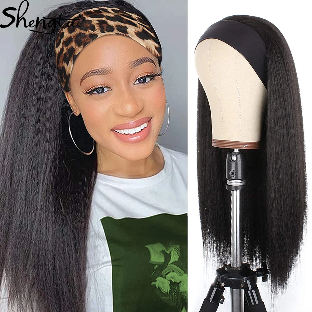 

Kinky Straight Headband Wigs Long Straight Yaki Synthetic Wig 26 Inch Hair Heat Resistant Fiber Afro Wigs For Black White Women