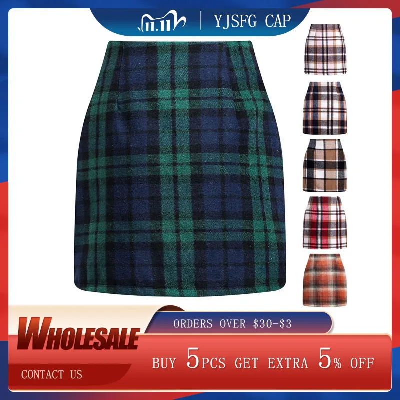 

Юбка-карандаш Женская клетчатая с завышенной талией, хлопковая облегающая элегантная в винтажном стиле, офисная одежда, осень-зима