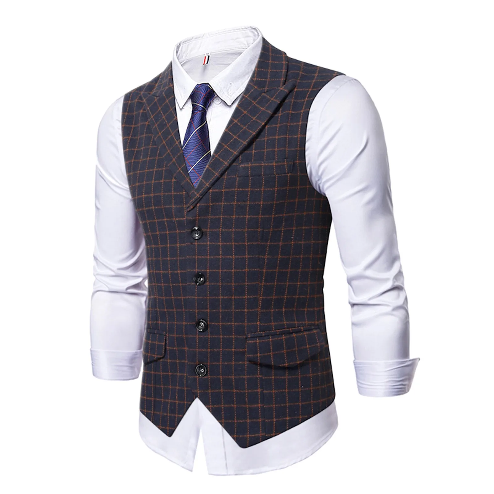 

New Coat Mens Male Autumn And Winter Suit Wearing Vest Single Breasted Plaid Button Lapel Vest Jacket Flannel Hoodies