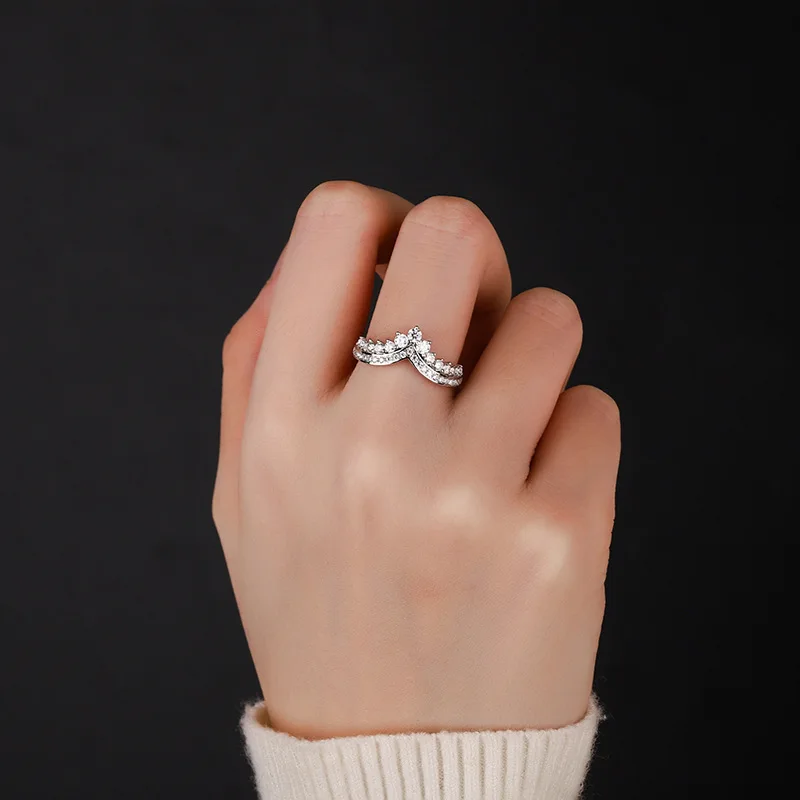 JECIRCON S925 стерлингового серебра полный муассанит кольцо принцесса Корона модные