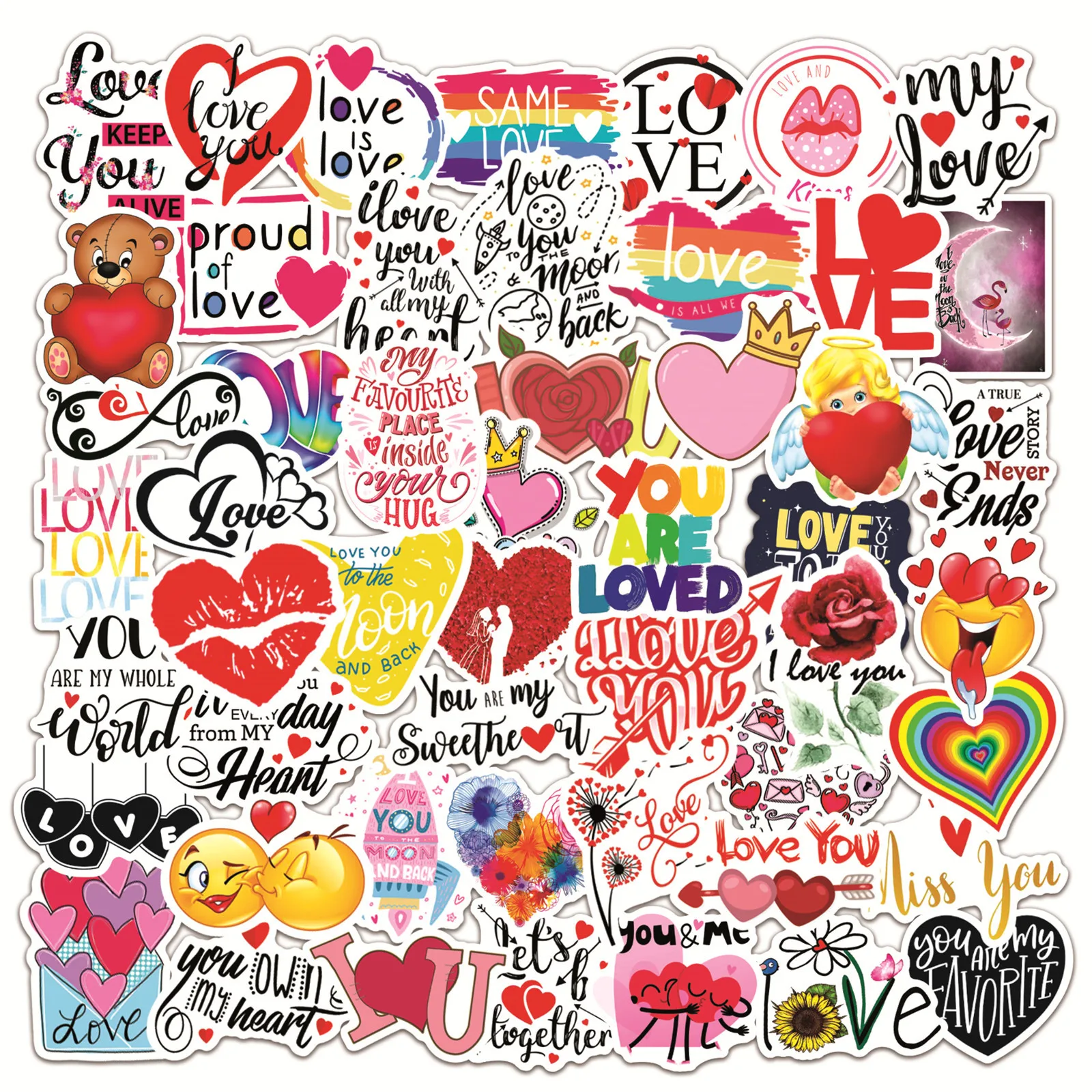 

50Pcs Valentine's Day I LOVE YOU Graffiti Stickers Laptop Cups Luggage Case Hand Account Waterproof Stickers Toys