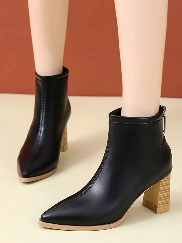 

Fashion Autumn Winter Women Chelsea Casual Boots Ankle Zipper Snow Shoes 2022 New Trend High Heels Women PU Leather Chunky Boots