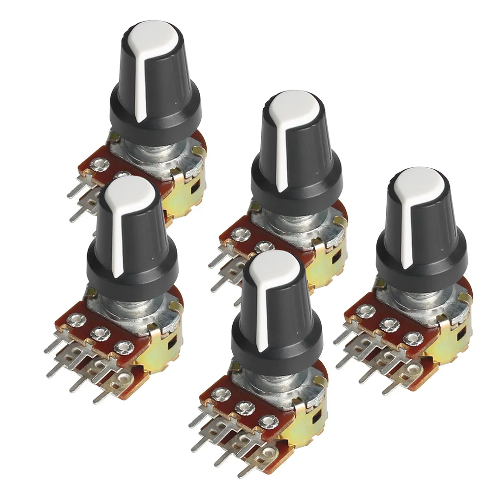 

5 Set WH148 15mm 6pin Linear Taper Rotary Potentiometer Resistor with White AG2 Knob Cap 1K 2K 5K 10K 20K 50K 100K 250K 1M Ohm