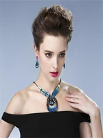 fashion blue imitation jewellery necklace earrings set high grade alloy jewelry accessories for woman