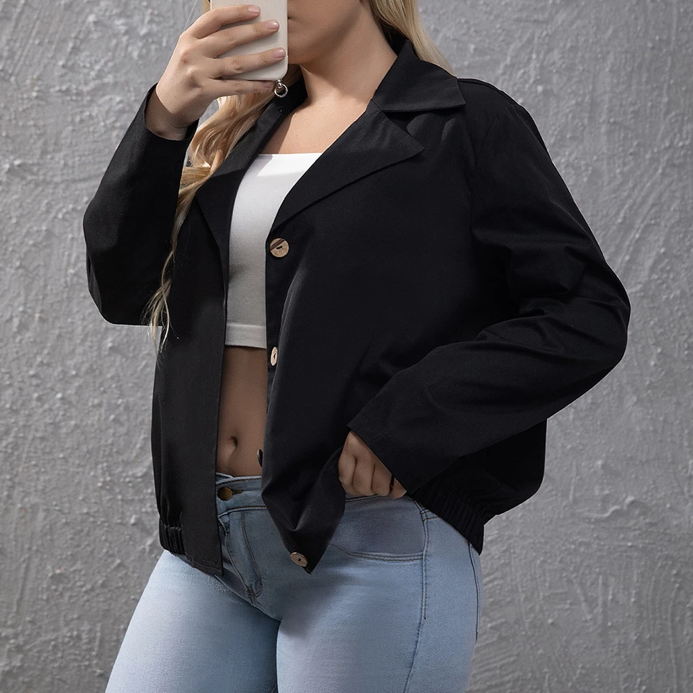 Female Jacket Plus Size Slim Fit Soft Solid Color Spring Autumn Coats Stand Collar Women Autumn Button Coat Top