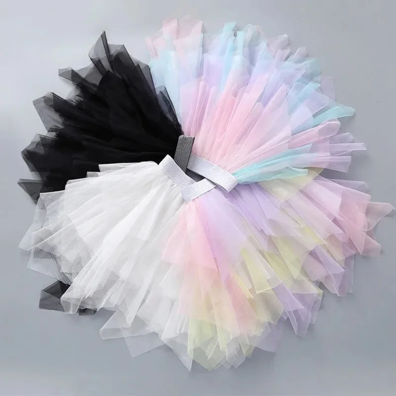 3-12Yrs Gauze Girls Skirts Rainbow Irregular Skirt Children's Clothes Bottomst Girl Tutu Princess Dance Skirt Mother Child Skirt