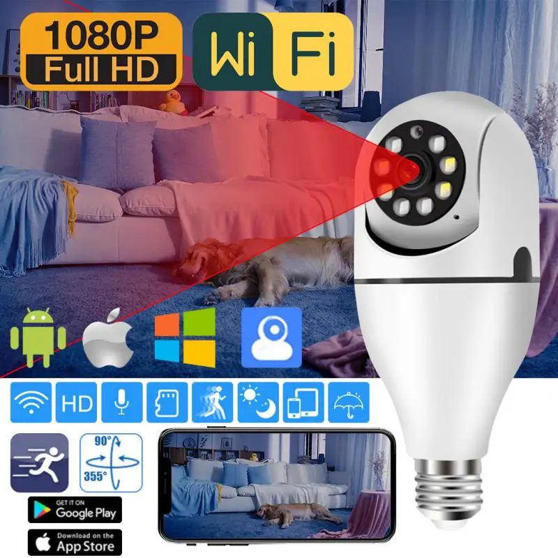 

Камера видеонаблюдения с лампочками 1080P E27, Wi-Fi, ночное видение