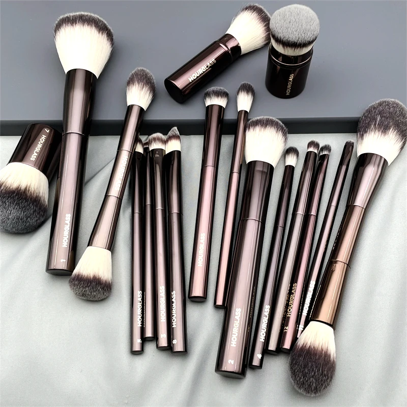 

Hourglass Set Of Makeup Brushes Blush Foundation Concealer EyeShadow EyeLiner Smudger Metal Handle Beauty Cosmetcis Tools Soft