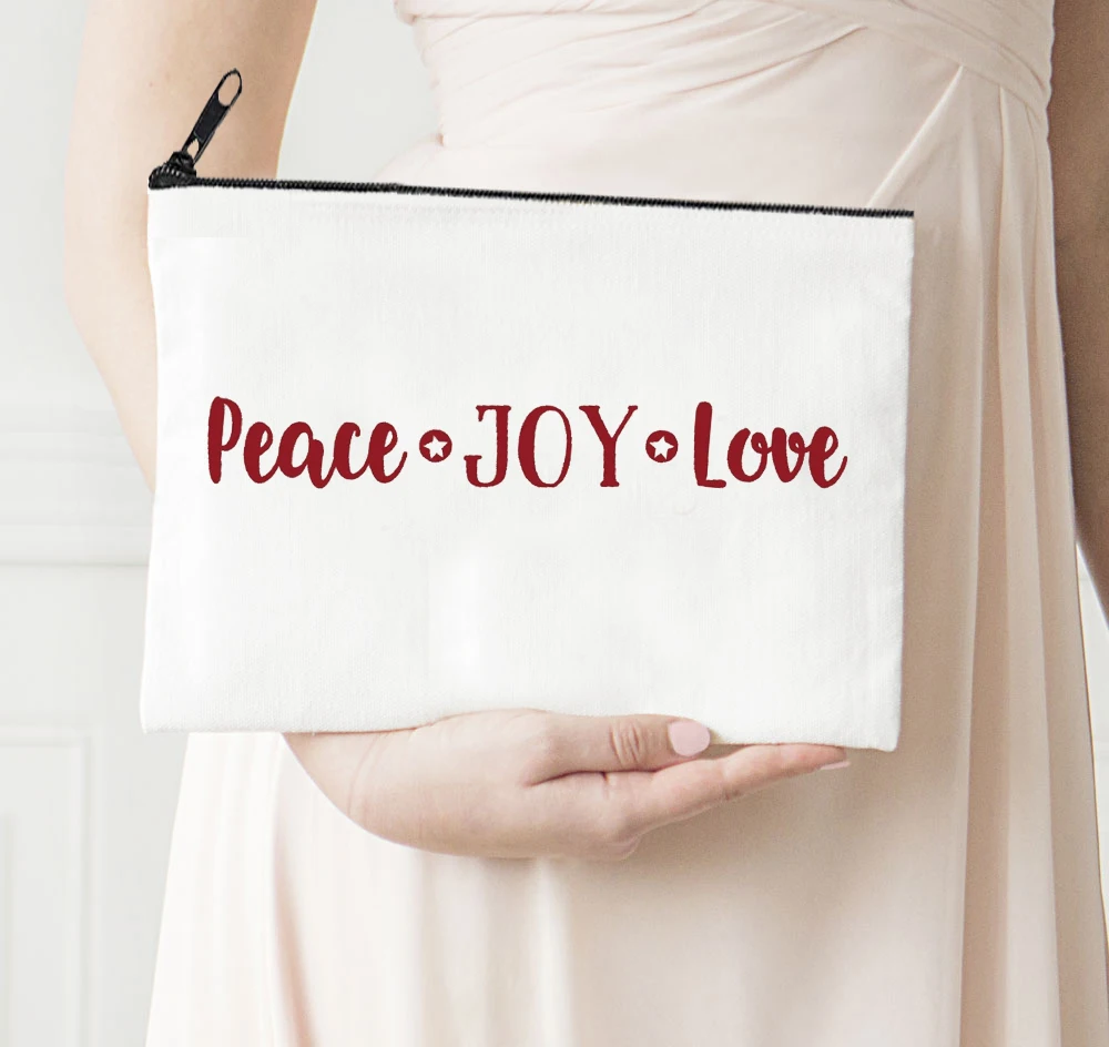 

Peace Joy Make Up Bag Merry Christmas Cosmetic Cases Fashion Cosmetic Bag Travel Girls Love Bag New Make Up Organizer M
