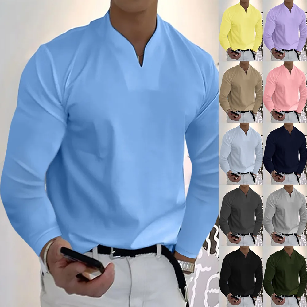 

Autumn and Winter Men's Fitness Plus Size Trend Sports T-shirt Long-sleeved Men's Fashion V-neck Casual Top