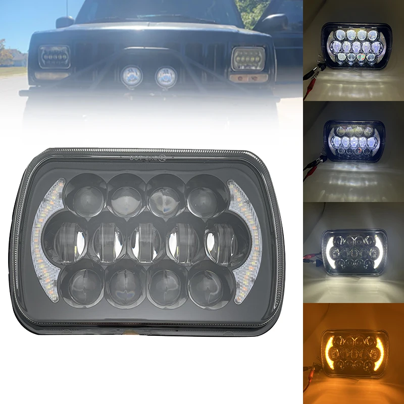 

LED Headlights 5X7 7X6 Inch Halo Square LED Headlamps with DRL Amber Turn Signal Replacement H6054 H5054 For Jeep