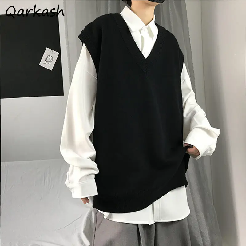 Sweater Vests Women Knitted Solid Loose Fashion Couple Streetwear All-match Simple Colleges 90s Clothes Vintage Harajuku Spring