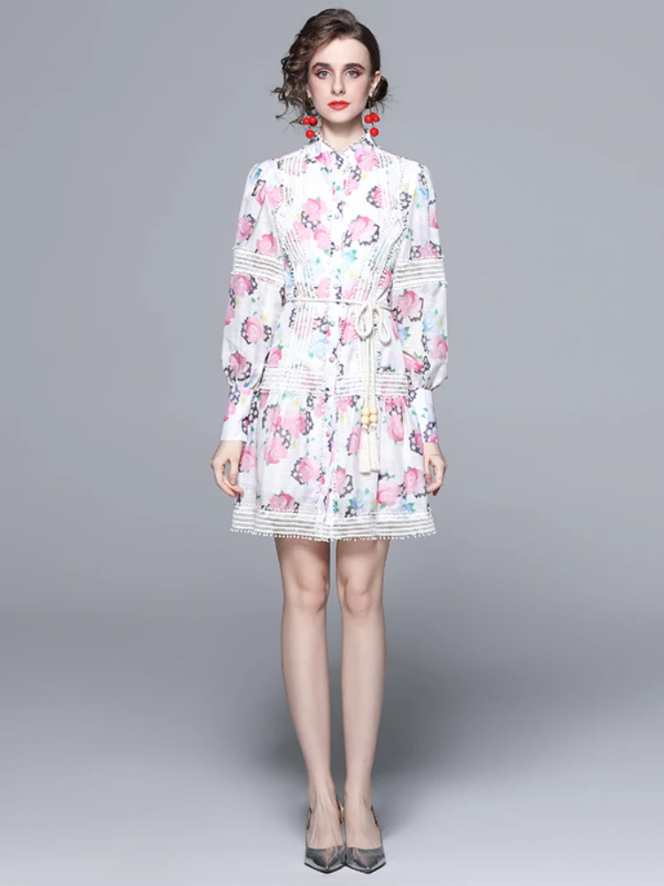 

Женское шифоновое платье Aibeautyer, повседневное однобортное платье трапециевидной формы с цветочным принтом, на пуговицах, с круглым вырезом, ...