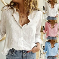 helisopus summer womens solid color casual cotton linen shirts loose long sleeve button up blouse daily commuter office wear