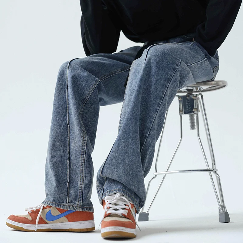 Blue Black Baggy Jeans Men Fashion Casual Wide Leg Jeans Men Streetwear Loose Hip Hop Straight Denim Pants Mens Trousers M-2XL