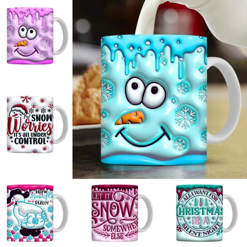 

3D Christmas Snowman Mug Fluffy Cute Face Decor Multifunctional Funny 350ml Coffee Mugs With Handle For Home Christmas Supplies