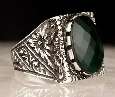 

Sterling Silver Man Ring Natural Stone(Zircon) Ottoman Silver,Handmade 925k Made in Turkey Outstanding Gift