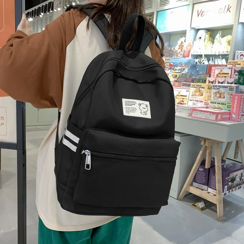 

Ladies Fashion Backpack College Student Plain Simple Female Women Harajuku Book School Nylon Girl Trendy Bag
