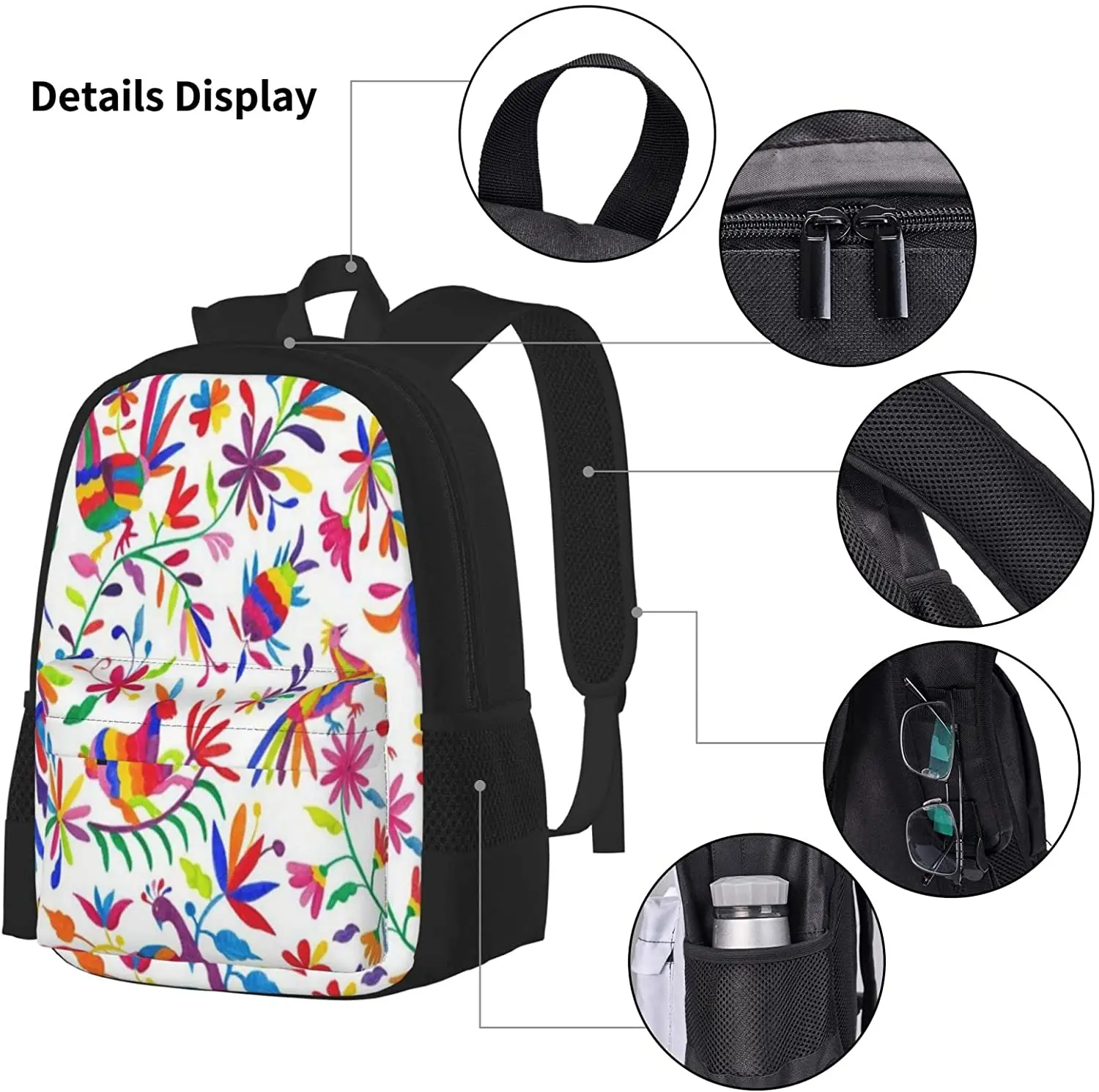 Mexican Art Painting Schoolbag Travel Bag Casual Daypack Lunch Bag Pencil Case for Boys Teens Girls 3pcs Sets